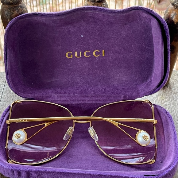 🌟 Gucci GG0252S 005 Butterfly Sunglasses - Gold Metal Frame with Pink Lenses 🌟 - Picture 7 of 11